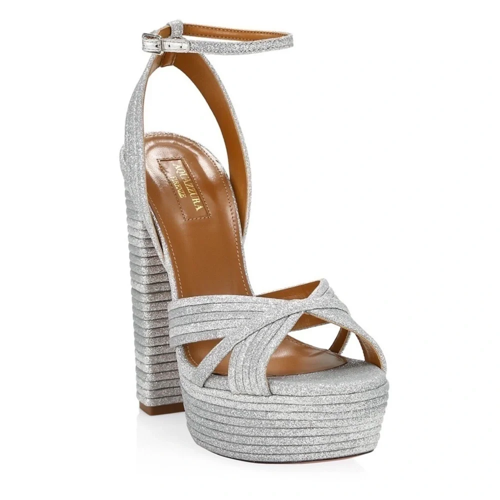 Like New Aquazzura Sundance Platform Glitter Platform Heels